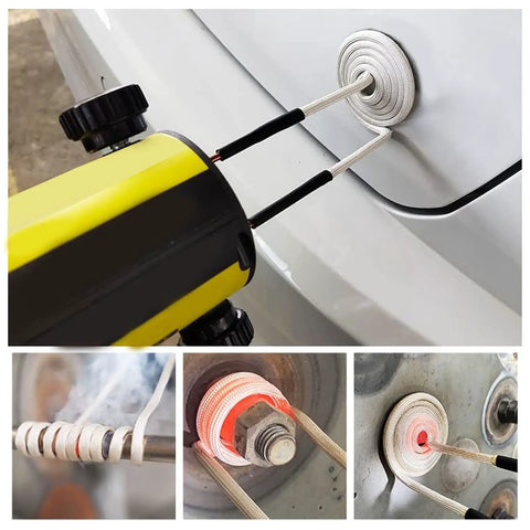 Knuckle Buster Induction Heater Coil Kit Featuring Thick Brass Cores and Versatile Shapes for Slapping Heat on Rusty Nuts and Frozen Bearings, in use on a frozen bolt.