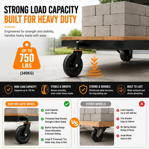 Built Like A Tank These Heavy Duty 6 Inch Solid Rubber Gate Wheels Roll Smooth As Buttermilk And Crush Fence Sag While Supporting Up To 600 Pounds. Heavy-duty gate wheel supporting up to 750 lbs, featuring a reinforced steel structure for durability.