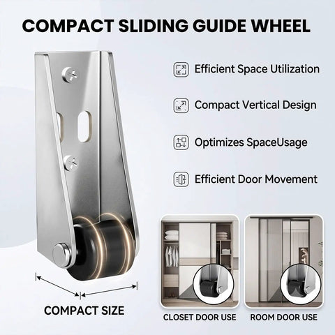 Top Shelf Vertical Track Roller Wheels For Heavy Sliding Doors And Cabinets Plus Silky Smooth Rubber Casters With No Hassle Anti Sag Design For Effortless Drawer Glide And Gate Swings Two Pack, compact sliding guide wheel, steel material, suitable for closet doors.