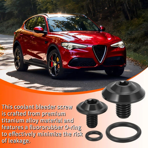 Upgraded Titanium Coolant Bleeder Screw Kit With O Ring In Black Finish For Alfa Romeo Giulia Stelvio 2.0T 2.2 JTDm And 2.9L Engine