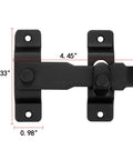 Matte Black Stainless Steel Barn Door Latch 4.33 By 3.23 Inch Tough As Nails Heavy Duty Flip Door Lock, measured dimensions shown