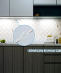Kitchen cabinet with Three Pack 12 Inch Linkable Under Cabinet LED Light Strips and 39-inch extension cable visible