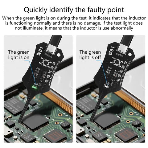 Inductance Tester With Green Indicator Light Type C Powered One Button Detection Tool for PCB Repair Quick Fault Location