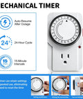 Mechanical timer with 24-hour cycle detail for Indoor Greenhouse With Full Spectrum 5000K LED Grow Light Three-Foot Wide Grow Space