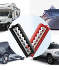 Heavy Duty 600A Power Distribution Block Built Like A Tank With Eight M10 Terminal Studs For Marine Automotive RV Truck And Car Battery Wiring And Repairs Setup, with vehicles in the background.