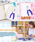 Four Pack Shape Hole Punch Set With Soft Grip For Binder Scrapbooking And Cards shown in use for crafts and organization.