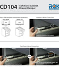 Installation guide for 2 Pack Soft Close Drawer Dampers For Wood Drawers, suitable for face frame and frameless cabinets, SCD104W.