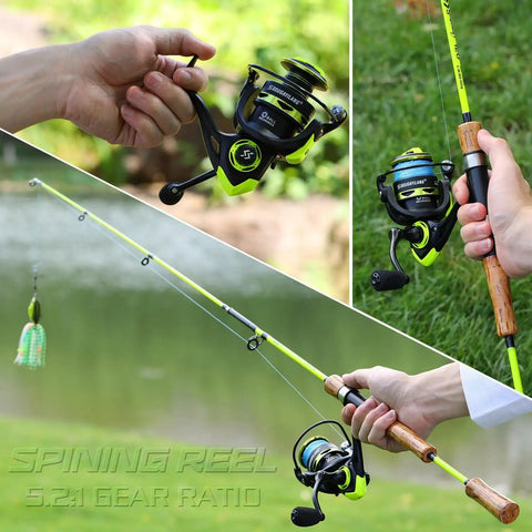 Lightweight Spinning Reel With Ultra Smooth Action For Saltwater And Freshwater 20 Lb Drag Five Point Two To One Gear Ratio Durable Yet Comfortable For All Day Fishing And Quick Line Handling shown in various angles while fishing