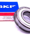 Deep Groove Ball Bearing 6307 ZZ NR GJN Workhorse 35x80x21 mm with metal shielding and snap ring in front of box