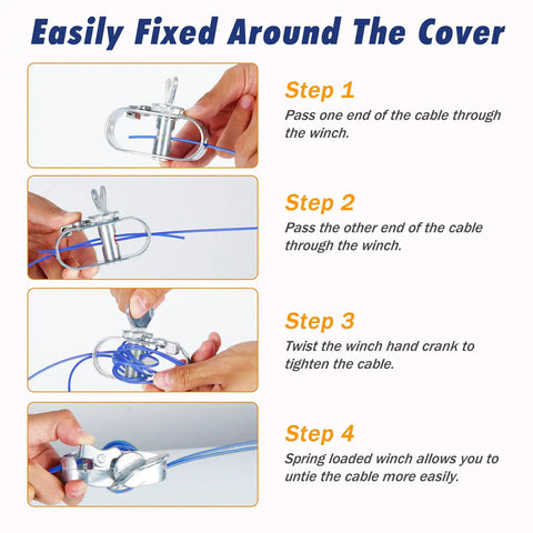 Heavy Duty Pool Cover Winch and Cable Kit for Above Ground Pools, 102 Ft Wire and Winch, No Tools Required, installation steps