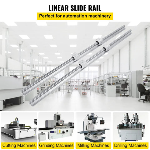 Angled front view of two silver aluminum SBR20 linear rails (1200mm) with four SBR20UU bearing blocks for CNC XY axes.