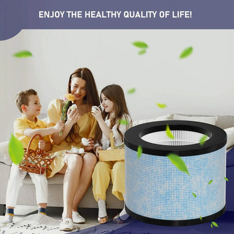 Family enjoying fresh air with DH JH01 Replacement Filter Compatible With Ontheone Air Purifier System beside them