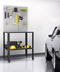 Pro-Grade Welding Workbench Table With Heavy-Duty Steel Construction, Mobile Welding Cart On Wheels in garage setup