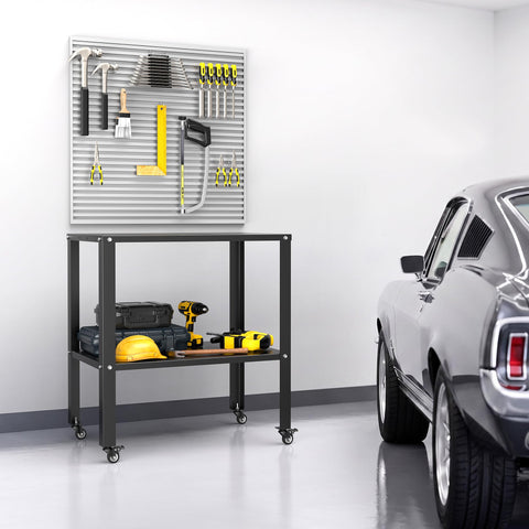 Pro-Grade Welding Workbench Table With Heavy-Duty Steel Construction, Mobile Welding Cart On Wheels in garage setup