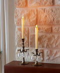 2 Pack Flameless Taper Candles With Remote And Timer, 9.6 Inch Ivory LED Battery Operated Wax Style Candles on candelabras