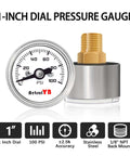 Compact One Inch Pressure Gauge Zero To One Hundred Psi For Coffee Machines Water Pumps And Air Compressors Stainless Steel Case One Eighth NPT Back Mount Handy Mini Gauge For Tight Spaces And Precise Readings