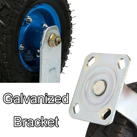 Galvanized bracket and wheel detail of Heavy Duty Caster Wheels With Pneumatic Rubber Tires Top Plate Swivel Double Ball Bearing