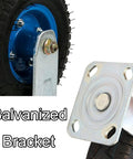 Heavy Duty Pneumatic Swivel Casters With Inflatable Rubber Wheels 440 Lbs Load Capacity Galvanized Steel Brackets close-up view of galvanized bracket.