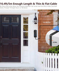 Front view of 2in1 Power Cable With Adapter And Adhesive Doorbell Mount For Video Doorbell 1st 2023 Release No Drill Easy Install showing length and flatness of cable next to a door.