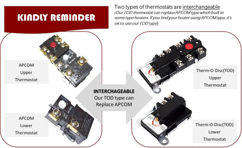 Interchangeable TOD and APCOM thermostats for Must Have Water Heater Tune Up Kit With Two 4500W 240V Copper Heating Elements