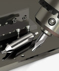 Front view of seven-piece center drill bits set, M2 high-speed steel; two visible bits 3.0 and 4.0 in a metal chuck.