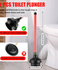 Heavy Duty Toilet Plunger 6 Pack Built With Long 20.5 Inch Handle And Four Inch Cup For Bathroom Drain Unclogging