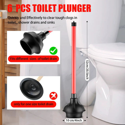 Heavy Duty Toilet Plunger 6 Pack Built With Long 20.5 Inch Handle And Four Inch Cup For Bathroom Drain Unclogging