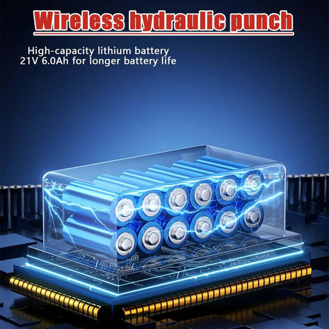 Cordless Electric Hydraulic Hole Puncher Kit With 2 Rechargeable Batteries, 6 Molds, lithium batteries illustration