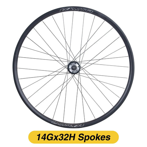 27.5 Inch Mountain Bike Wheel Set Front And Rear Aluminum Alloy Double Wall Rims With Bearing Hubs Disc Brake Compatible For 6 7 8 9 Speed Threaded Freewheel; close-up of front wheel with 32 spokes.