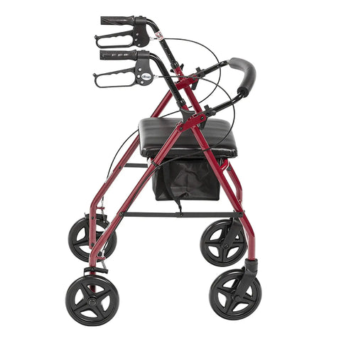Top Notch Aluminum Folding Rollator Walker With Super Comfy Padded Seat Removable Back Support and Roomy Storage Sling smooth rolling 7.5 inch wheels