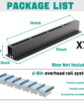 Package list showing 7 adjustable rails, part of Heavy Duty Ceiling Storage Rack For Garage, Adjustable Overhead Bin System.