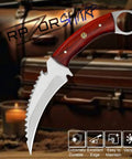 Handmade Fixed Blade Hunting Knife With Red Wood Handle For Outdoor Camping And Survival Stainless Steel Full Tang With Grippy Finger Ring