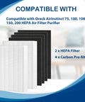 HEPA Replacement Filter Pack For Air Instinct And Oreck Purifiers Includes Two True HEPA Filters And Four Carbon Pre Filters For Models 75 100 108 150 And 200 Keeps Your Home Air Fresh And Clean, showing 2 HEPA and 4 carbon filters