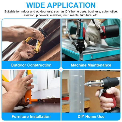 Collage showing uses of Must Have 1000-Piece Aluminum Pop Rivets Kit With 14 Sizes And Stainless Backup Washers for diverse projects