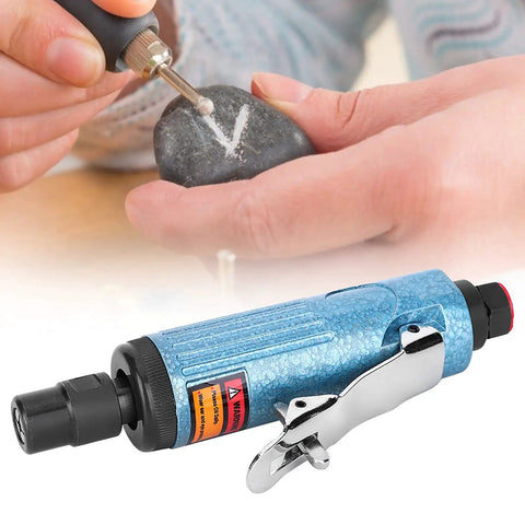 Rugged Lightweight Pneumatic Die Grinder Powering Through Heavy Duty Metal Cutting And Fast Automotive Fixups With Smooth High Speed Operation And Comfort Grip For Daily Shop Workloads being used on a stone.