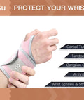 Two Pack Copper Wrist Braces For Carpal Tunnel Pain Relief Arthritis And Tendonitis in pink on hand
