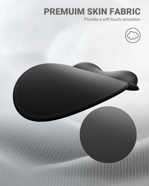 Close-up of Ergonomic Gel Wrist Rest Mouse Pad With Non Slip Base, showcasing black Lycra surface and gel support.