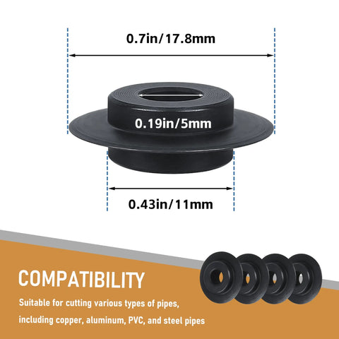 41312 F158 Cutter Replacement Wheel 4 Pack For Tubing Cutters 10, 15, And 20 Inch Easy Install No-Fuss Heavy Duty Steel Wheel For Copper And Aluminum Pipes Durable Long-Lasting Cutter Wheel, 0.7in x 0.19in