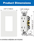 10 Pack 20 Amp Receptacle Outlet With Tamper Resistant Design And Screwless Wall Plate Included UL Listed 125V 2500W White dimensions