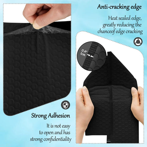 Close-up of Thank You Bubble Mailers 6x10 Inch 25 Pack Self Sealing Padded Envelopes with strong adhesion and anti-cracking edge.