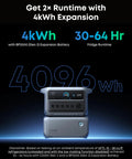 Solix C2000 Gen 2 Portable Power Station 2400W Peak 4000W Solar Generator With 2048Wh LiFePO4 Battery, 4096Wh expansion shown