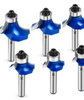 Roundover Router Bit Set With 1/4 Inch Shank Pro Grade Carbide Tip 2 Flutes Radii 1/8 Inch 3/16 Inch 1/4 Inch 5/16 Inch 3/8 Inch 1/2 Inch Bearing Guide For CNC Woodworking And Edge Forming