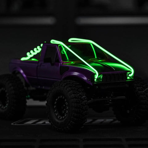 Green RC LED Strip Lights For TRX4M SCX24 1/24 1/18 Crawlers Upgrade Flexible Cuttable LED Tape glowing on RC truck
