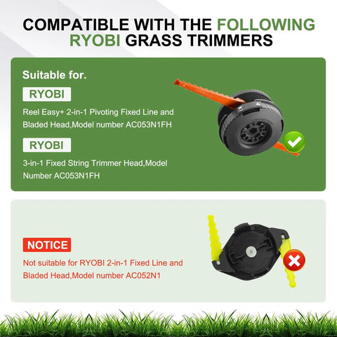 Replacement Blades For Ryobi 3 In 1 Fixed String Trimmer Head AC053N1FH, compatible with listed trimmer models.