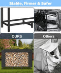Comparison showing 4 Foot Firewood Rack Holder With Cover beside an unstable wood stack, highlighting sturdy frame.
