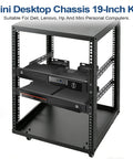 Heavy Duty Dual Mini PC Rack Mount With Hinged Steel Shelf And Hand Twist Screws saves prime rack space fits standard 19 inch.