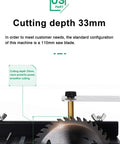 Compact Mini Sliding Table Saw Bad Boy Electric Bench Saw designed for quick metal splits, showing adjustable 110mm saw blade.