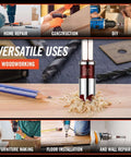 Pylevemv countersink drill bit set with hex shank, silver metal on wood surface.