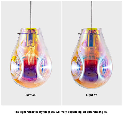 Plug In Pendant Light With Cord E26 E27, Handblown Colorful Glass Pendant Lighting showcasing light on and off