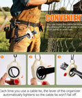 Person using Beefed Up Heavy Duty Stainless Steel Cable Tie Gun Kit With 300 UV Resistant Black Zip Ties on chain link fence
